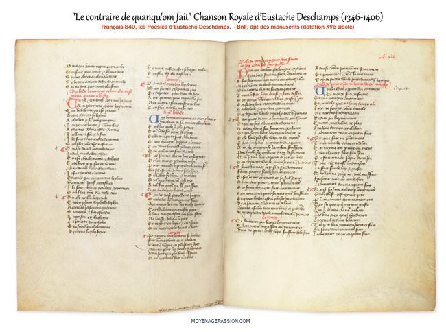 Ballade pour réformer le monde en mieux : la poésie d'Eustache Deschamps dans le manuscrit ms français 840 de la Bnf.