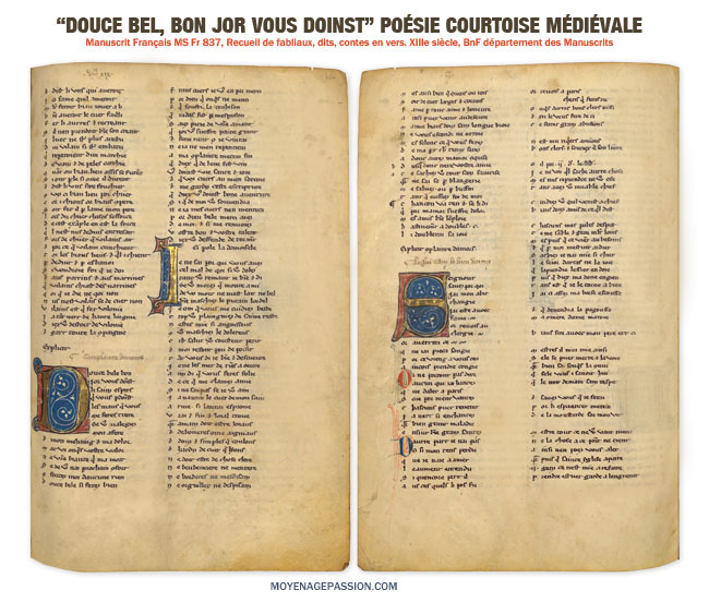 La poésie courtoise du jour dans le très riche MS français 837 de la BnF.