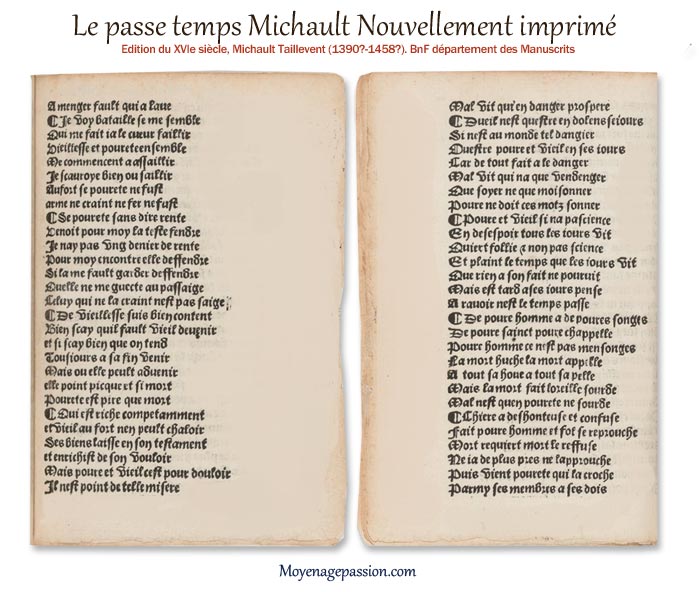 Le Passe-Temps Michault, extrait du jour dans l'édition nouvellement imprimé, XVIe, BnF.