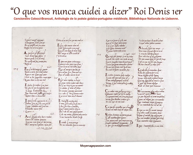 O que vos nunca cuidei a dizer, la cantiga de Amor du roi Denis dans le Cancioneiro Colocci-Brancuti 