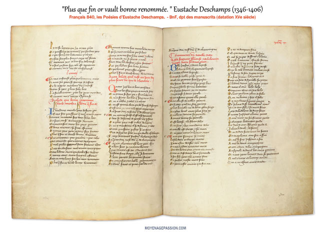 La ballade de bonne renommée d'Eustache Deschamps dans le Manuscrit médiéval Français 840 de la BnF